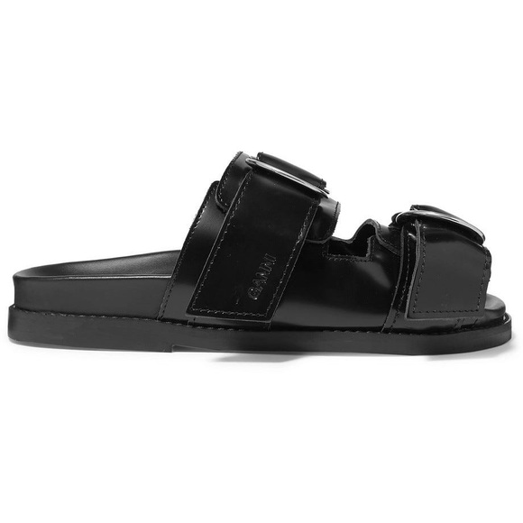 GANNI Buckled Polished-leather Slides - Picture 7 of 9